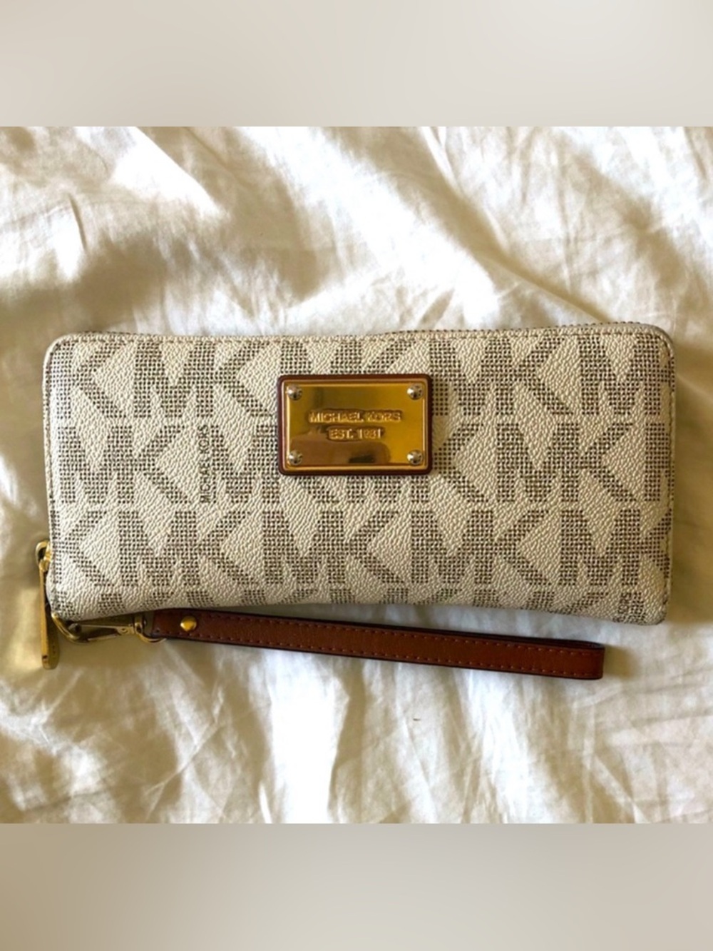 Michael Kors Monogram Beige Wristlet
